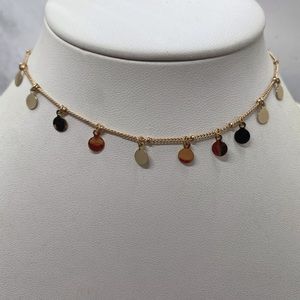 Gold tone circle dangle sparkly choker  necklace